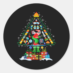 Christmas Tree Light Xmas Skiing Ski Snowboard Sno Classic Round Sticker