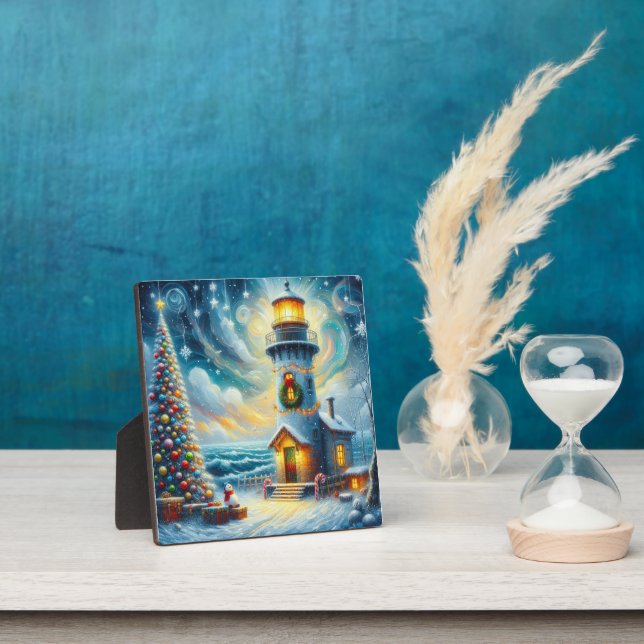 Christmas Tree Lighthouse Nautical Coastal Blue Plaque (Insitu)