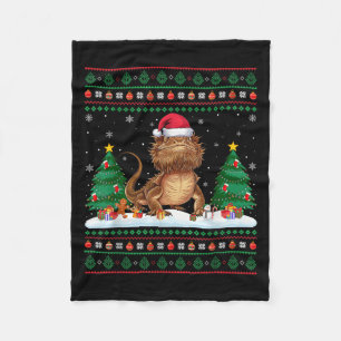 Christmas Tree Lights Bearded Dragon Santa Ugly Xm Fleece Blanket