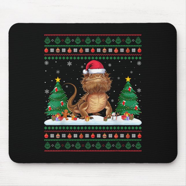Christmas Tree Lights Bearded Dragon Santa Ugly Xm Mouse Mat (Front)