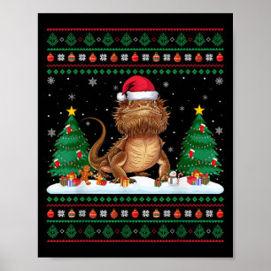 Christmas Tree Lights Bearded Dragon Santa Ugly Xm Poster