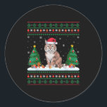 Christmas Tree Lights Bobcat Santa Ugly Xmas Sweat Classic Round Sticker<br><div class="desc">Christmas Tree Lights Bobcat Santa Ugly Xmas Sweater Men Women Kids</div>