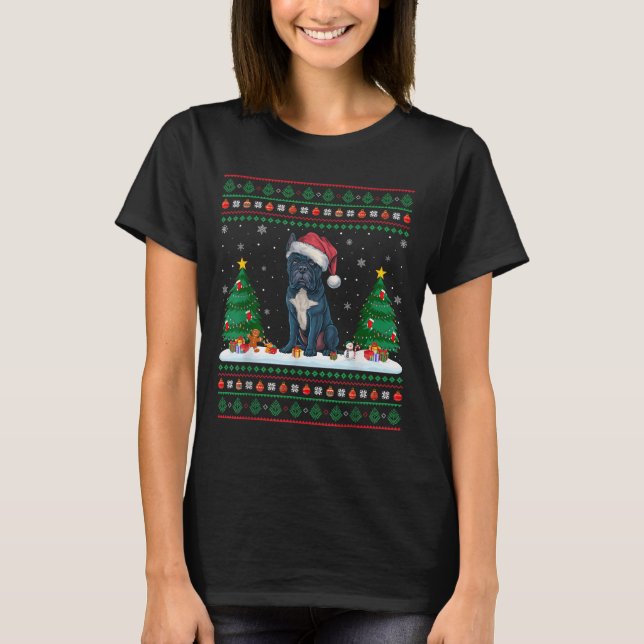 Christmas Tree Lights Cane Corso Dog Santa Ugly Xm T-Shirt (Front)