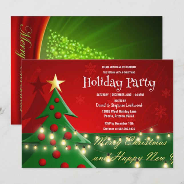 Christmas Tree, Lights, Christmas Party Invitation (Front/Back)