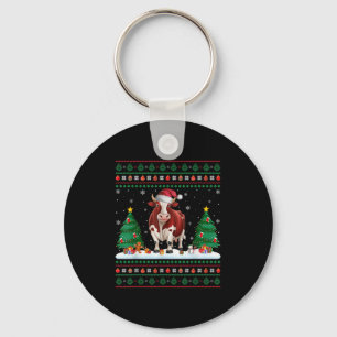 Christmas Tree Lights Cow Santa Ugly Xmas Sweater  Key Ring