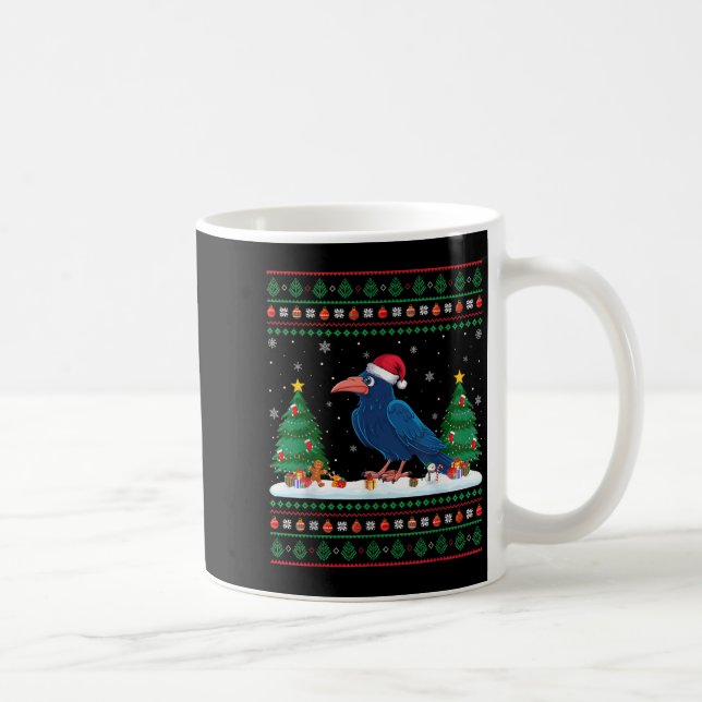 Christmas Tree Lights Crow Santa Ugly Xmas Sweater Coffee Mug (Right)