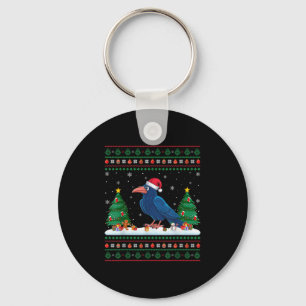 Christmas Tree Lights Crow Santa Ugly Xmas Sweater Key Ring