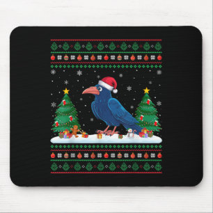 Christmas Tree Lights Crow Santa Ugly Xmas Sweater Mouse Mat