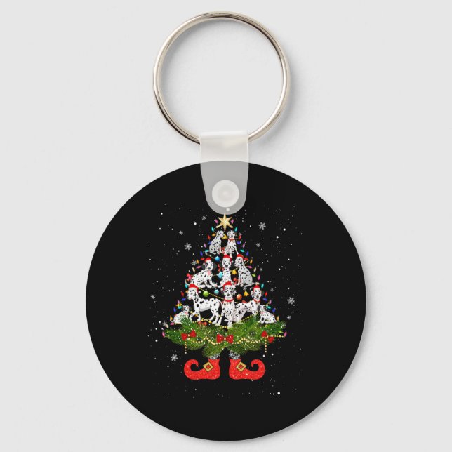 Christmas Tree Lights Cute Santa Hat Dog Lover  Key Ring (Front)