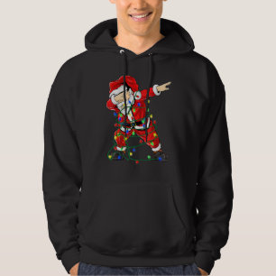 Christmas Tree Lights Dabbing Santa For  Xmas Holi Hoodie