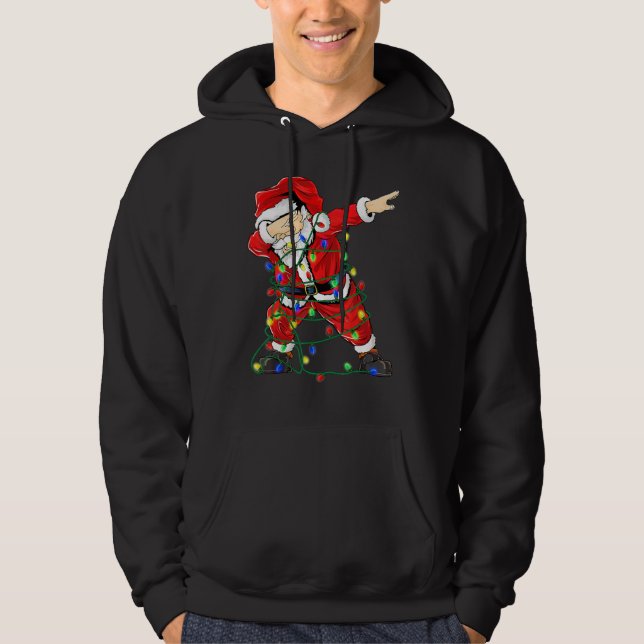 Christmas Tree Lights Dabbing Santa For  Xmas Holi Hoodie (Front)