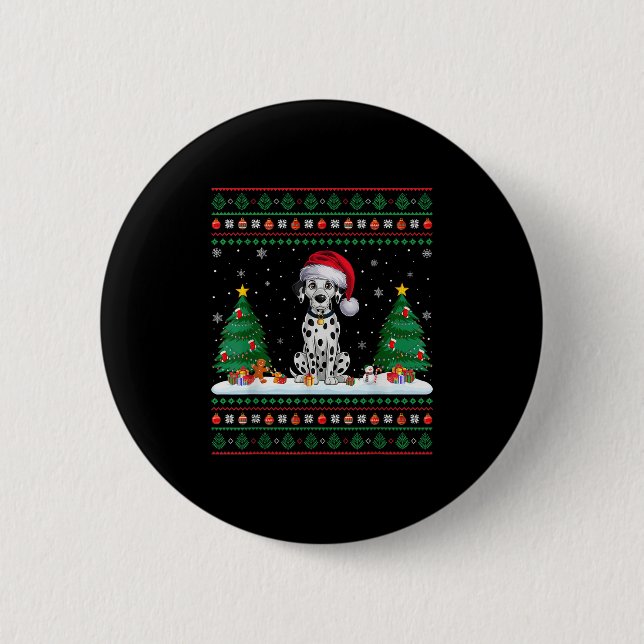 Christmas Tree Lights Dalmatian Dog Santa Ugly Xma 6 Cm Round Badge (Front)
