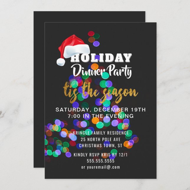 Christmas Tree Lights Dinner Party Invitation (Front/Back)