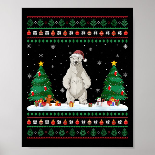 Christmas Tree Lights Lar Bear Santa Ugly Xmas Swe Poster (Front)