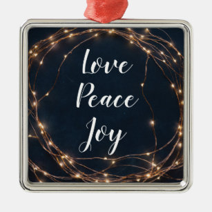 Christmas Tree Lights   Love Peace Joy Custom Text Metal Tree Decoration