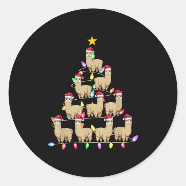 Christmas Tree Lights Men Women Santa Alpaca Xmas  Classic Round Sticker (Front)
