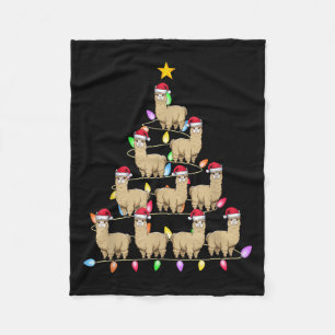 Christmas Tree Lights Men Women Santa Alpaca Xmas Fleece Blanket