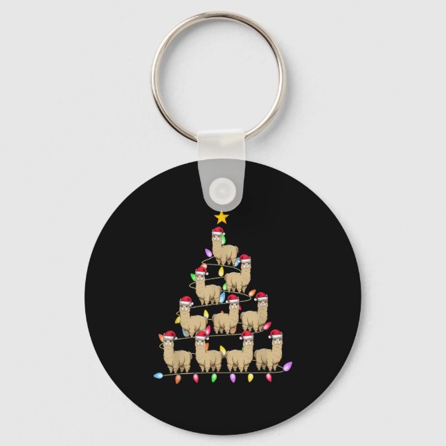Christmas Tree Lights Men Women Santa Alpaca Xmas  Key Ring (Front)