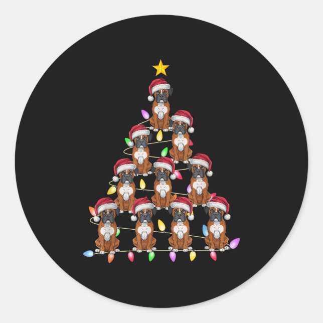 Christmas Tree Lights Men Women Santa Boxer Dog Xm Classic Round Sticker (Front)