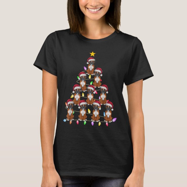 Christmas Tree Lights Men Women Santa Boxer Dog Xm T-Shirt (Front)