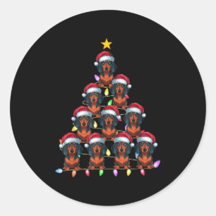 Christmas Tree Lights Men Women Santa Dachshund Do Classic Round Sticker
