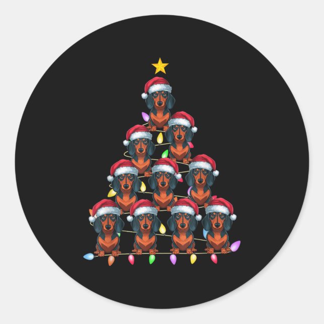 Christmas Tree Lights Men Women Santa Dachshund Do Classic Round Sticker (Front)