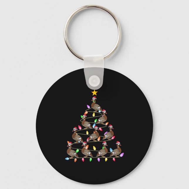 Christmas Tree Lights Men Women Santa Muscovy Duck Key Ring (Front)