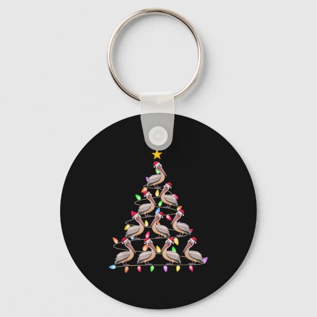Christmas Tree Lights Men Women Santa Pelican Xmas Key Ring (Front)