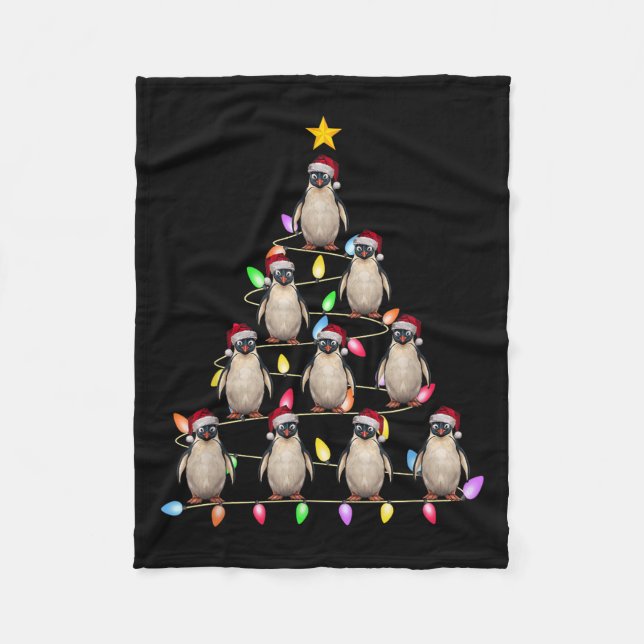 Christmas Tree Lights Men Women Santa Penguin Xmas Fleece Blanket (Front)
