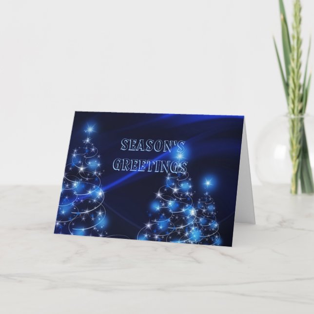 Christmas tree lights on blue holiday card (Front)