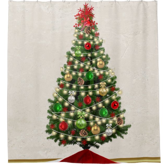 Christmas Tree Lights & Ornaments Shower Curtain (Front)