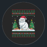 Christmas Tree Lights Persian Cat Santa Ugly Xmas  Classic Round Sticker<br><div class="desc">Christmas Tree Lights Persian Cat Santa Ugly Xmas Sweater</div>