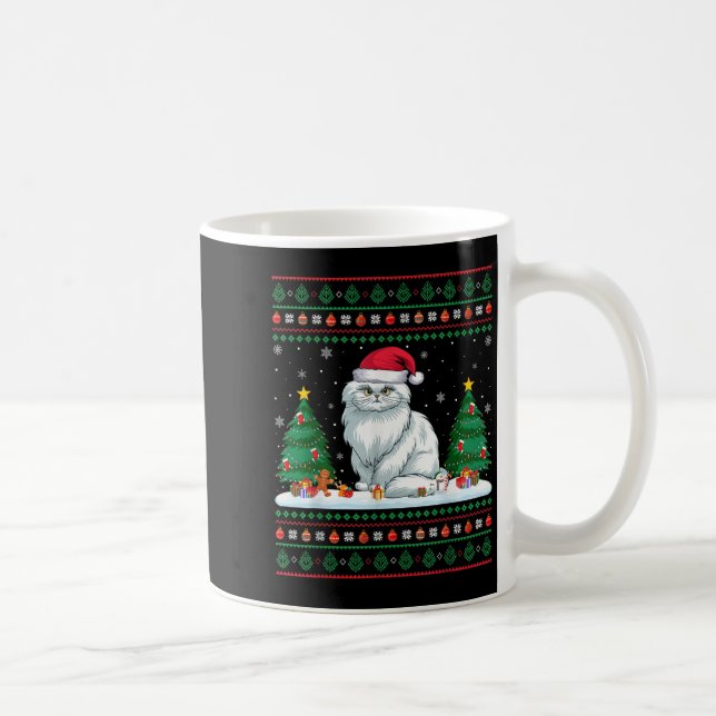 Christmas Tree Lights Persian Cat Santa Ugly Xmas  Coffee Mug (Right)