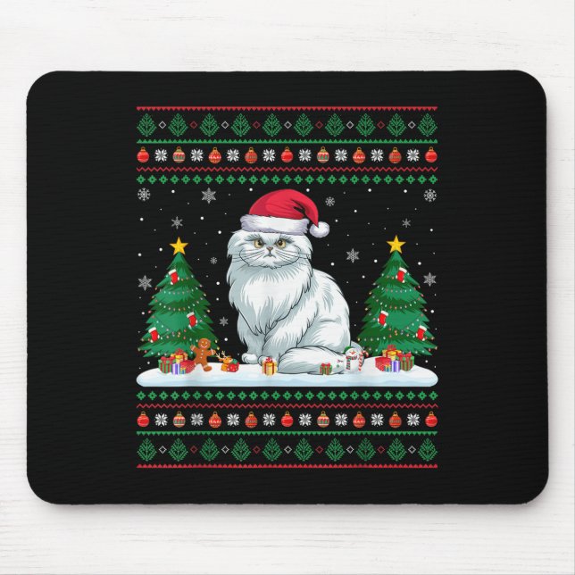 Christmas Tree Lights Persian Cat Santa Ugly Xmas  Mouse Mat (Front)