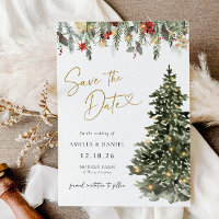 Christmas Tree Lights Pine Winter Save the Date