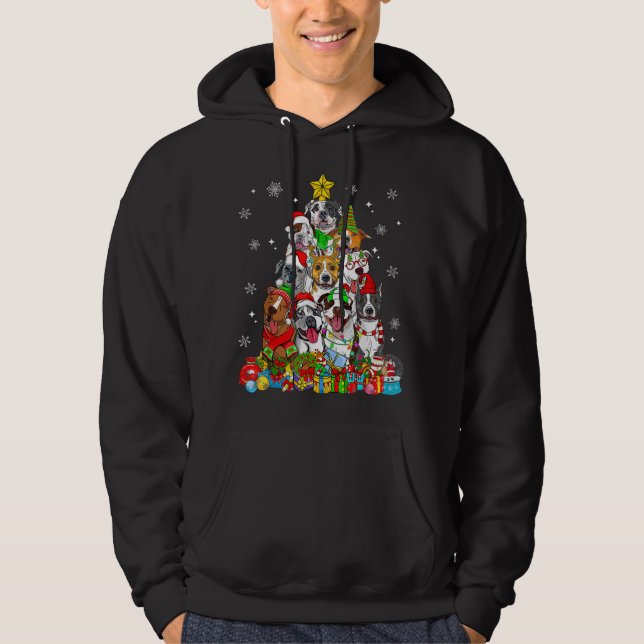 Christmas Tree Lights Pitbull Dog Lover Xmas Pajam Hoodie (Front)