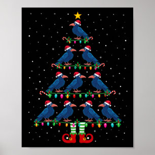 Christmas Tree Lights Santa Hat Elf Crow Xmas Tree Poster