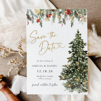 Christmas Tree Lights Save The Date Invitation