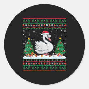 Christmas Tree Lights Swans Santa Ugly Xmas Sweate Classic Round Sticker