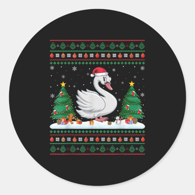 Christmas Tree Lights Swans Santa Ugly Xmas Sweate Classic Round Sticker (Front)