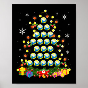 Christmas Tree Lights Volleyball Ball Santa Hat Xm Poster
