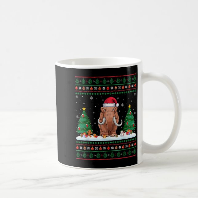 Christmas Tree Lights Woolly Mammoth Santa Ugly Xm Coffee Mug (Right)
