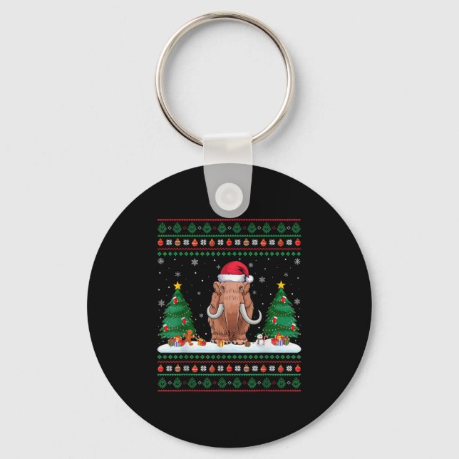Christmas Tree Lights Woolly Mammoth Santa Ugly Xm Key Ring (Front)