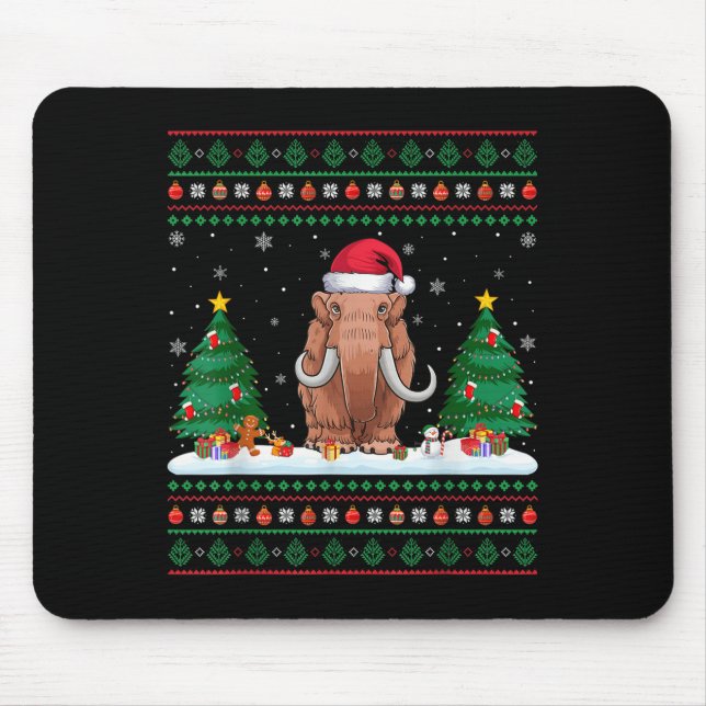 Christmas Tree Lights Woolly Mammoth Santa Ugly Xm Mouse Mat (Front)