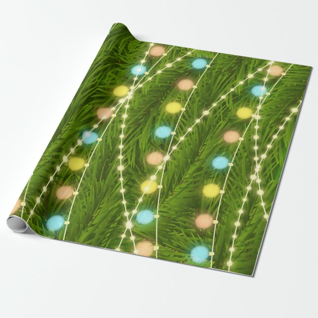 Christmas Tree Lights Wrapping Paper (Unrolled)