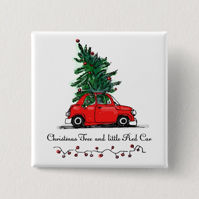 Christmas Tree & Little Red Car 15 Cm Square Badge (Front)