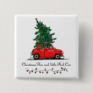 Christmas Tree & Little Red Car 15 Cm Square Badge
