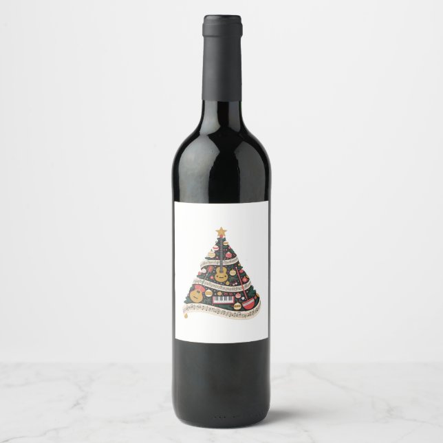Christmas Tree Made from Musical Instruments   Wine Label (Front)