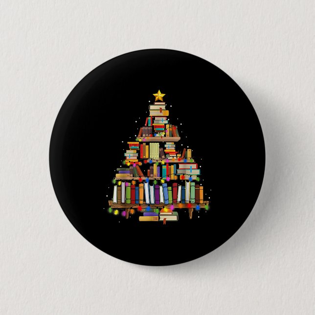 Christmas Tree Made Of Books Teacher Book Lovers C 6 Cm Round Badge (Front)