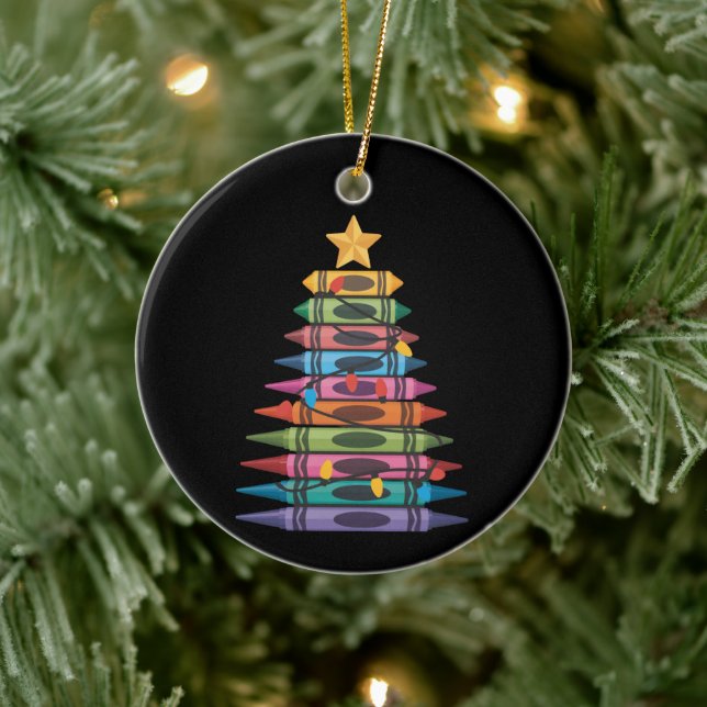Christmas Tree Made of Crayons School Teacher Life Ceramic Tree Decoration (Tree)